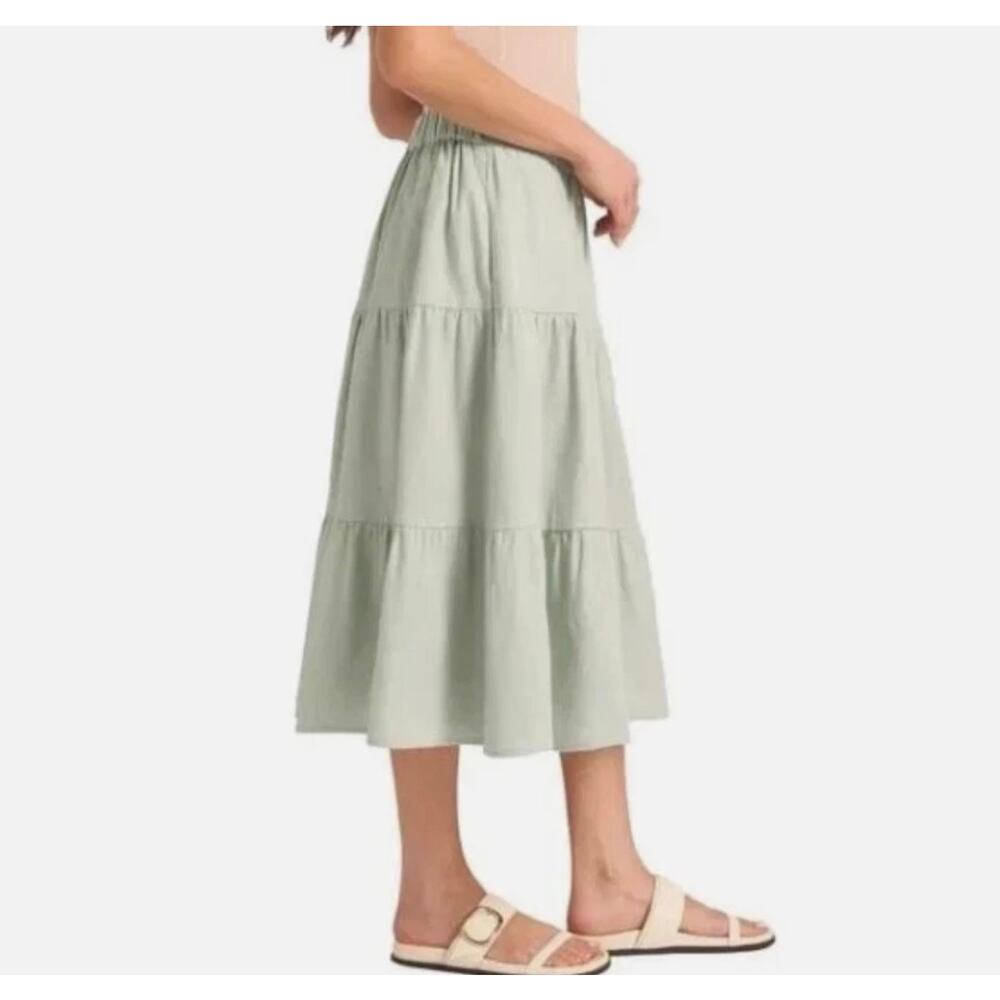Matty M Linen Blend Tiered Prairie Cottagecore Skirt Size Small Side Pockets - Picture 3 of 7